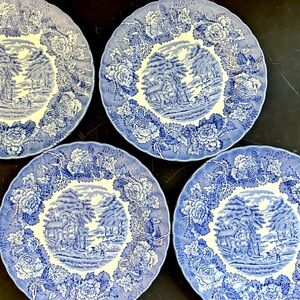 Blue Transferware Plates 8” Woods & Sons Made in England English Scenery Pattern